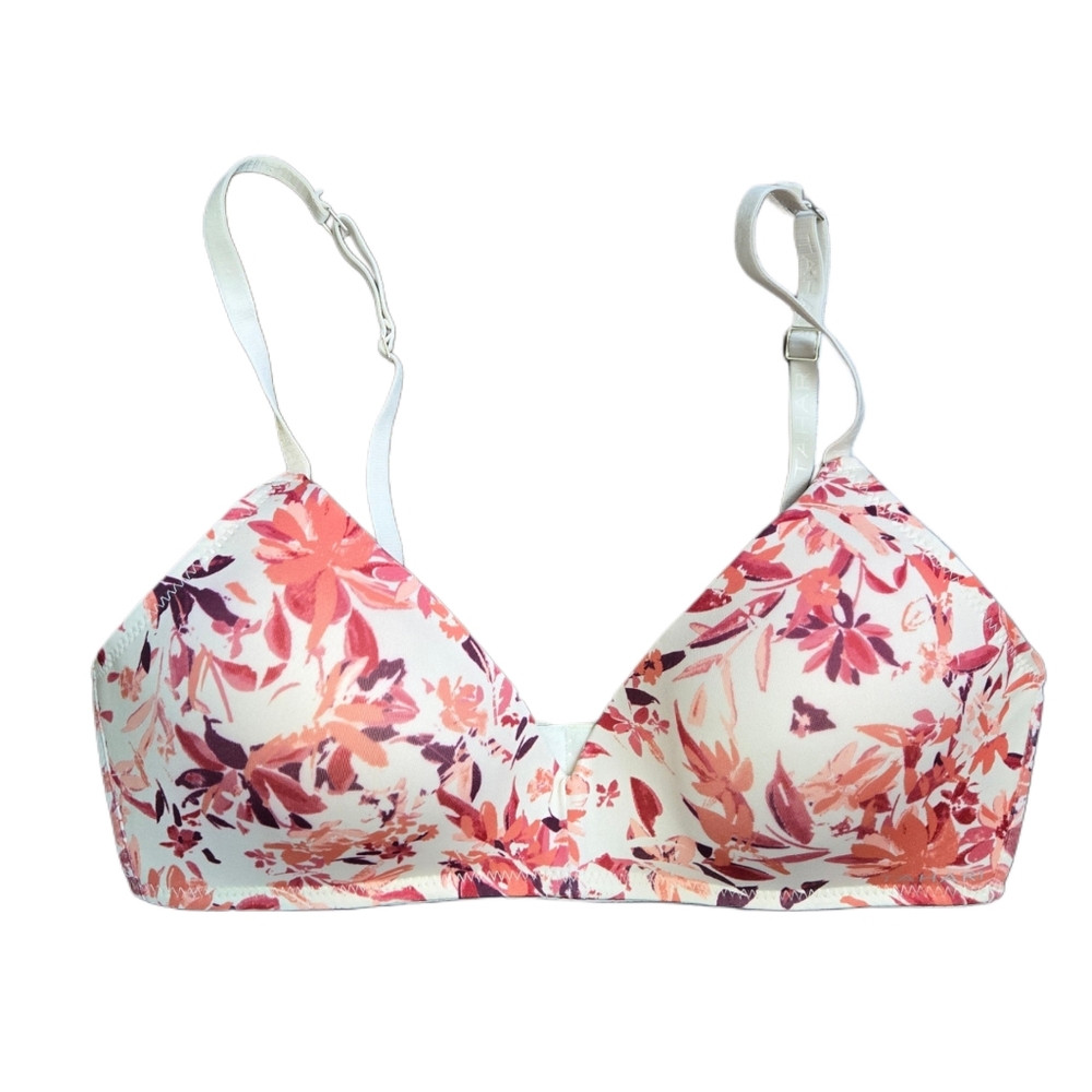 Tahari Floral Wire-Free Bra 36C Soft Comfort White Coral & Plum‎ Botanical Print